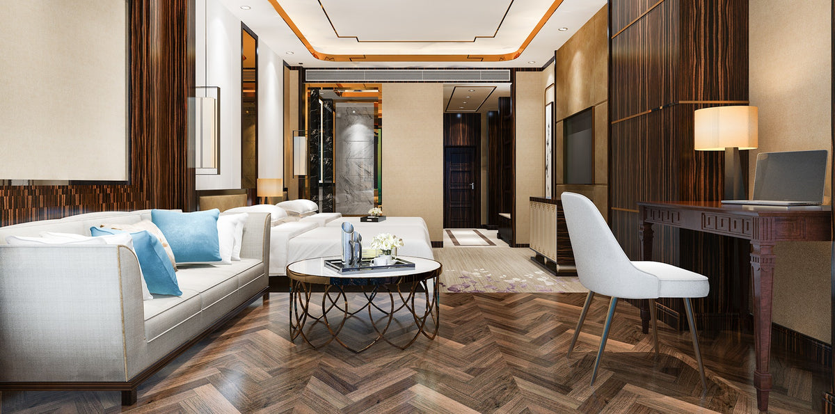 3d rendering beautiful luxury bedroom suite hotel with tv working table_1